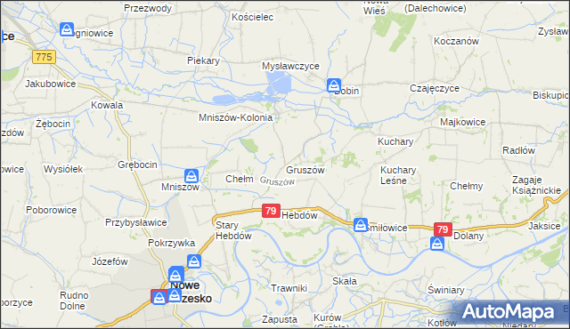 mapa Gruszów gmina Nowe Brzesko, Gruszów gmina Nowe Brzesko na mapie Targeo