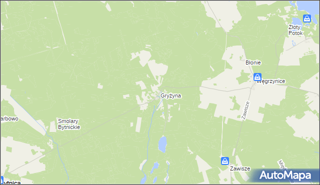 mapa Gryżyna gmina Bytnica, Gryżyna gmina Bytnica na mapie Targeo