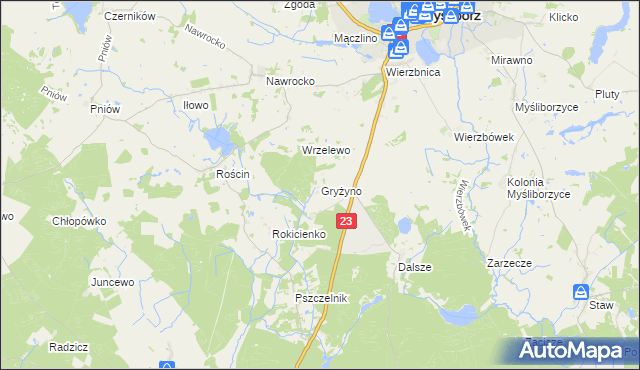 mapa Gryżyno, Gryżyno na mapie Targeo
