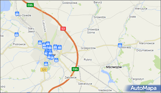 mapa Grzegorzów gmina Mściwojów, Grzegorzów gmina Mściwojów na mapie Targeo