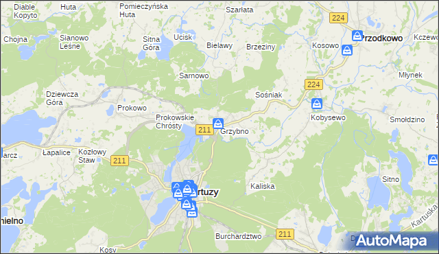 mapa Grzybno gmina Kartuzy, Grzybno gmina Kartuzy na mapie Targeo