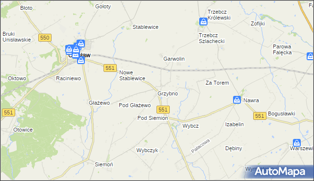 mapa Grzybno gmina Unisław, Grzybno gmina Unisław na mapie Targeo