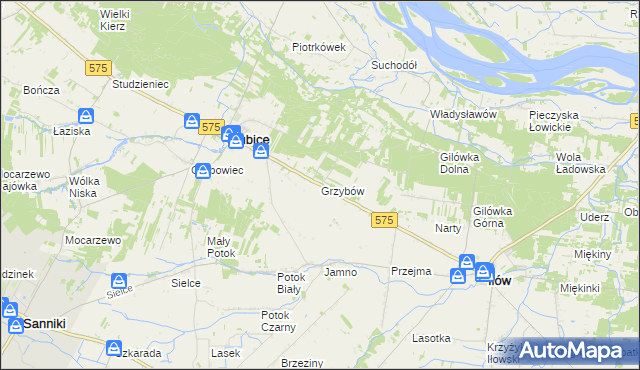 mapa Grzybów gmina Słubice, Grzybów gmina Słubice na mapie Targeo