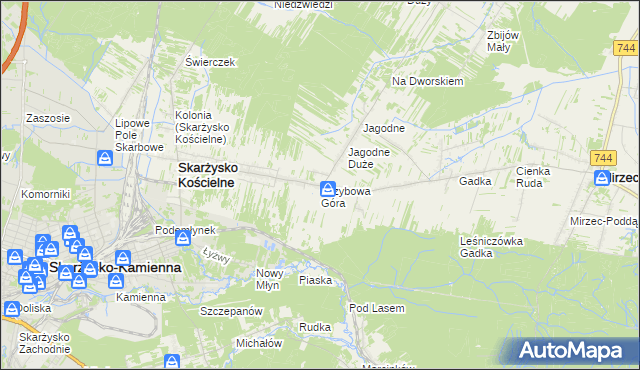 mapa Grzybowa Góra, Grzybowa Góra na mapie Targeo