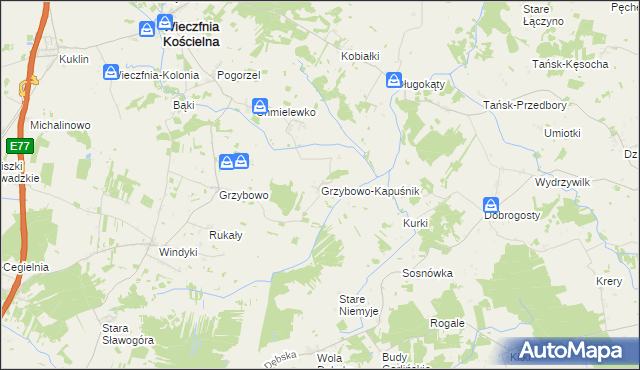 mapa Grzybowo-Kapuśnik, Grzybowo-Kapuśnik na mapie Targeo