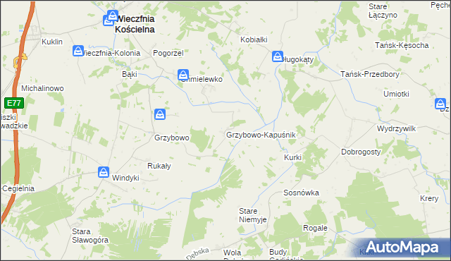 mapa Grzybowo-Kapuśnik, Grzybowo-Kapuśnik na mapie Targeo