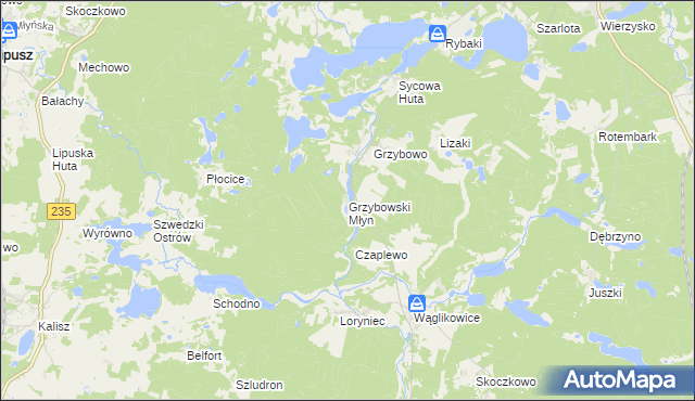 mapa Grzybowski Młyn, Grzybowski Młyn na mapie Targeo