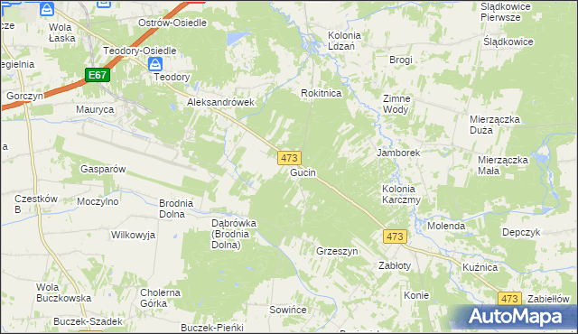 mapa Gucin gmina Buczek, Gucin gmina Buczek na mapie Targeo