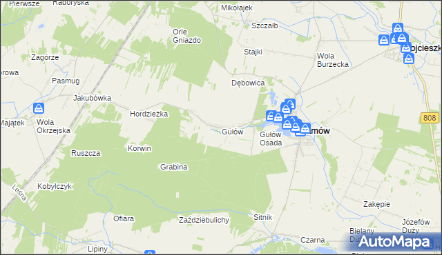 mapa Gułów gmina Adamów, Gułów gmina Adamów na mapie Targeo