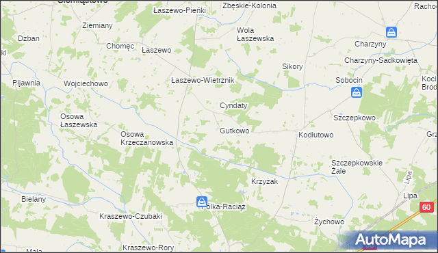 mapa Gutkowo gmina Siemiątkowo, Gutkowo gmina Siemiątkowo na mapie Targeo