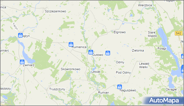 mapa Gutowo gmina Lubawa, Gutowo gmina Lubawa na mapie Targeo
