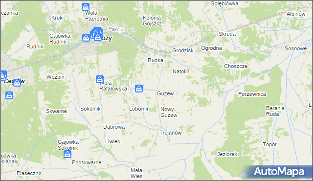 mapa Guzew gmina Mrozy, Guzew gmina Mrozy na mapie Targeo