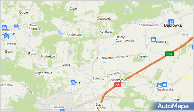 mapa Guzowatka gmina Dąbrówka, Guzowatka gmina Dąbrówka na mapie Targeo