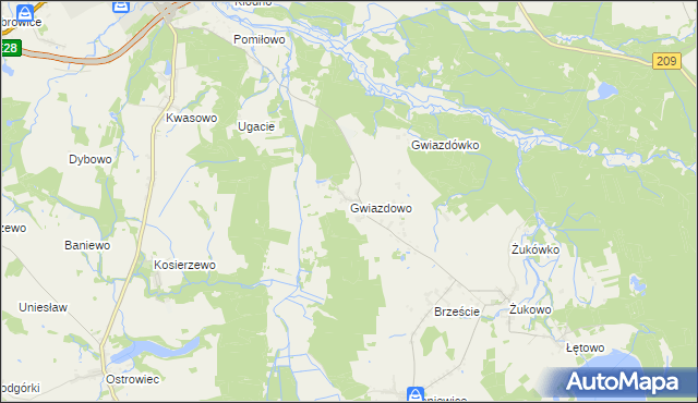 mapa Gwiazdowo gmina Sławno, Gwiazdowo gmina Sławno na mapie Targeo