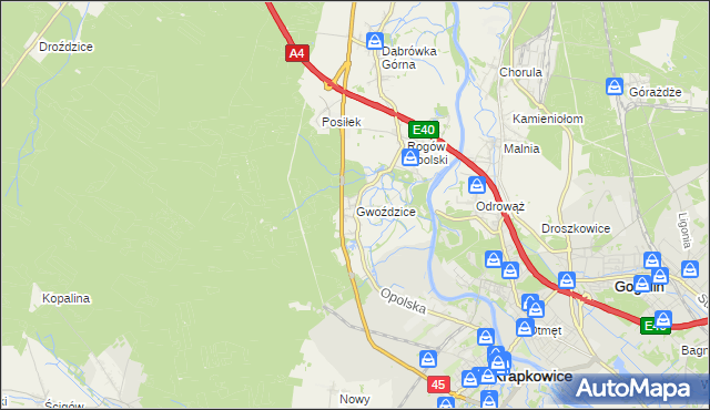mapa Gwoździce, Gwoździce na mapie Targeo