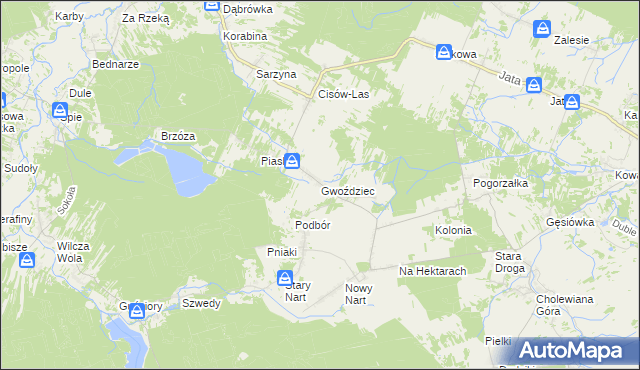 mapa Gwoździec gmina Bojanów, Gwoździec gmina Bojanów na mapie Targeo