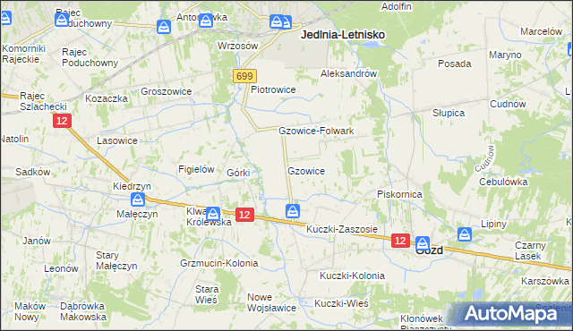 mapa Gzowice, Gzowice na mapie Targeo