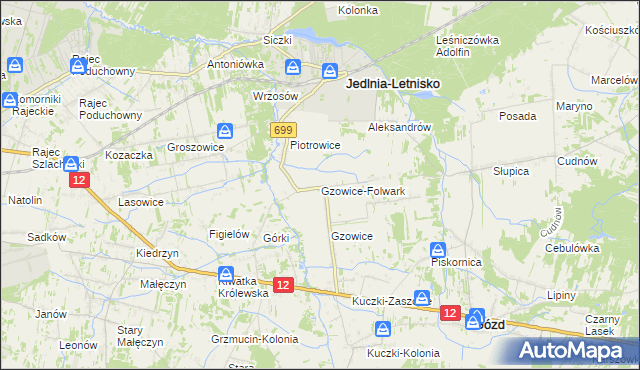 mapa Gzowice-Folwark, Gzowice-Folwark na mapie Targeo