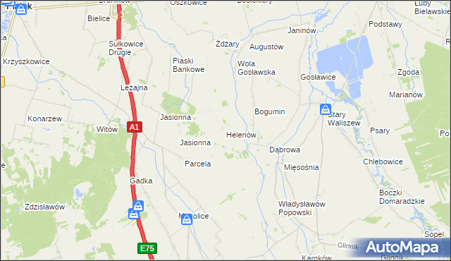 mapa Helenów gmina Głowno, Helenów gmina Głowno na mapie Targeo