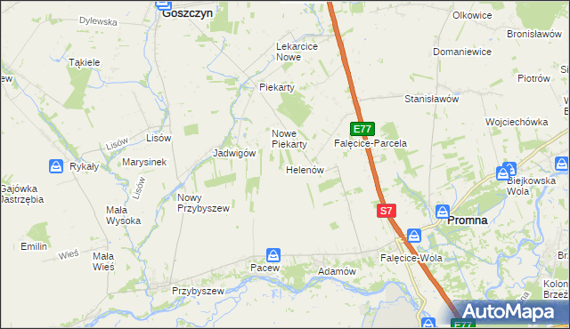 mapa Helenów gmina Promna, Helenów gmina Promna na mapie Targeo