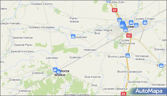 mapa Helenowo gmina Szulborze Wielkie, Helenowo gmina Szulborze Wielkie na mapie Targeo