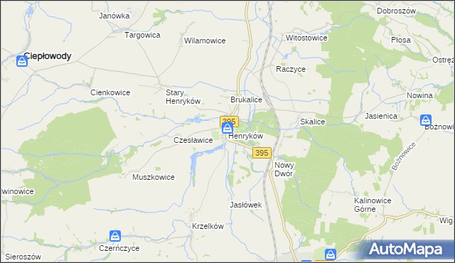 mapa Henryków gmina Ziębice, Henryków gmina Ziębice na mapie Targeo