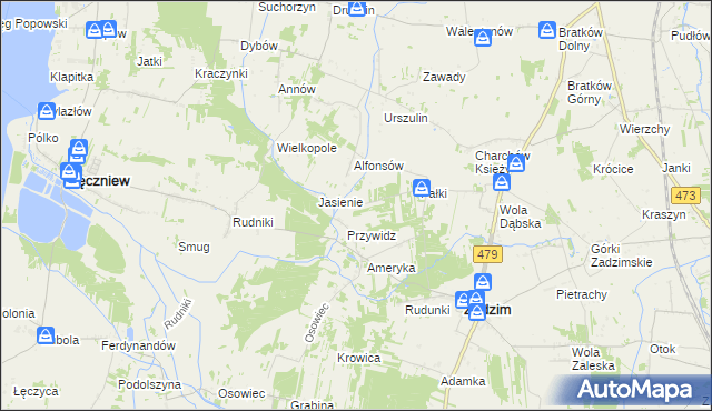 mapa Hilarów gmina Zadzim, Hilarów gmina Zadzim na mapie Targeo