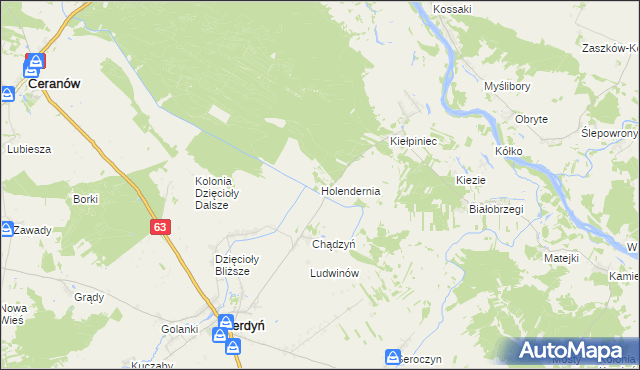 mapa Holendernia gmina Ceranów, Holendernia gmina Ceranów na mapie Targeo