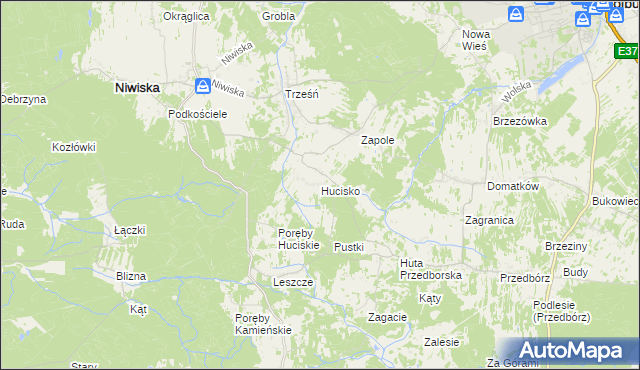mapa Hucisko gmina Niwiska, Hucisko gmina Niwiska na mapie Targeo