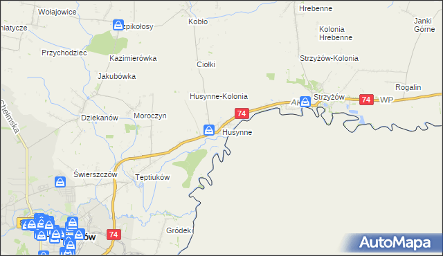 mapa Husynne gmina Hrubieszów, Husynne gmina Hrubieszów na mapie Targeo