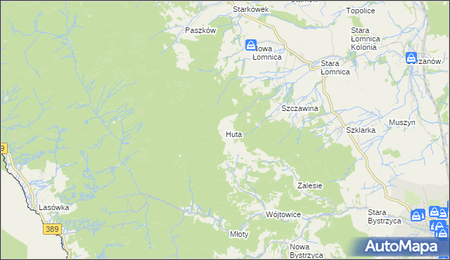 mapa Huta gmina Bystrzyca Kłodzka, Huta gmina Bystrzyca Kłodzka na mapie Targeo