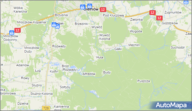 mapa Huta gmina Gielniów, Huta gmina Gielniów na mapie Targeo