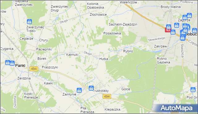 mapa Hutka gmina Wręczyca Wielka, Hutka gmina Wręczyca Wielka na mapie Targeo