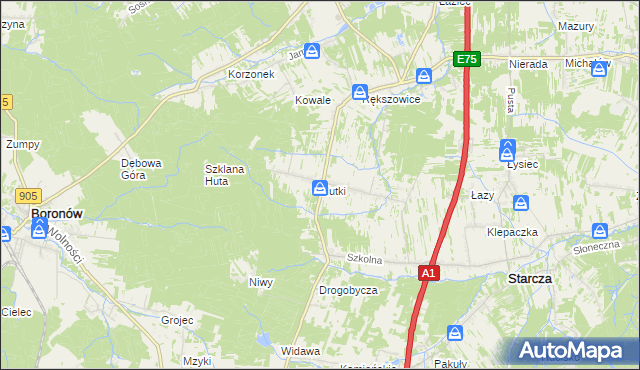 mapa Hutki gmina Konopiska, Hutki gmina Konopiska na mapie Targeo