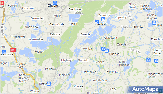 mapa Iłownica gmina Jasienica, Iłownica gmina Jasienica na mapie Targeo