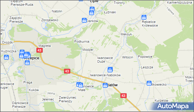 mapa Iwanowice Duże, Iwanowice Duże na mapie Targeo