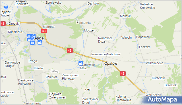 mapa Iwanowice-Naboków, Iwanowice-Naboków na mapie Targeo