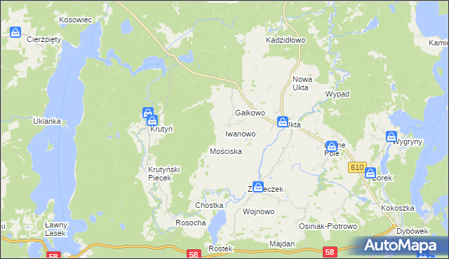 mapa Iwanowo gmina Ruciane-Nida, Iwanowo gmina Ruciane-Nida na mapie Targeo