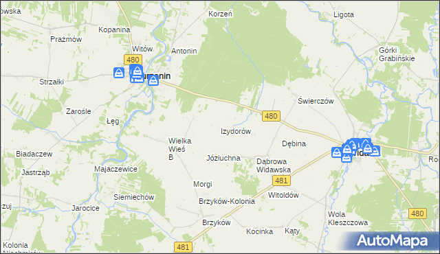 mapa Izydorów, Izydorów na mapie Targeo