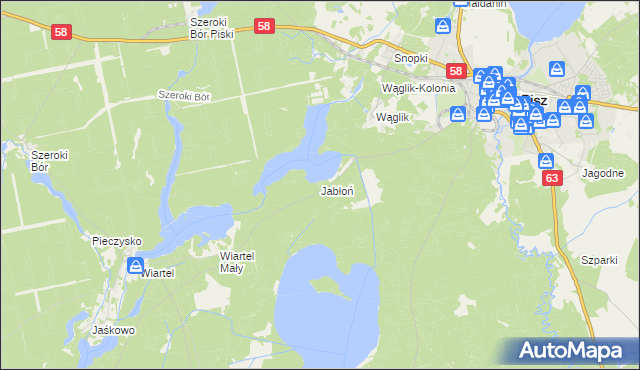 mapa Jabłoń gmina Pisz, Jabłoń gmina Pisz na mapie Targeo