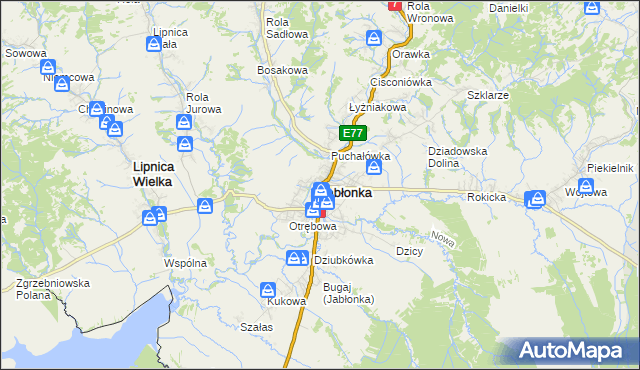 mapa Jabłonka powiat nowotarski, Jabłonka powiat nowotarski na mapie Targeo