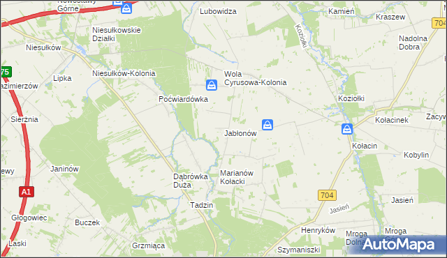 mapa Jabłonów gmina Brzeziny, Jabłonów gmina Brzeziny na mapie Targeo