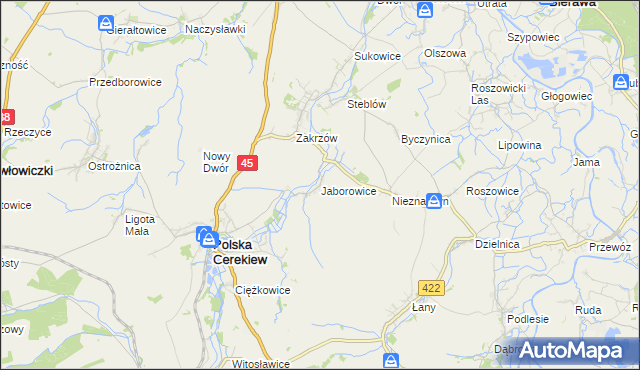 mapa Jaborowice, Jaborowice na mapie Targeo