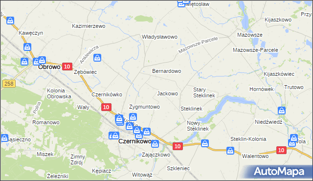 mapa Jackowo gmina Czernikowo, Jackowo gmina Czernikowo na mapie Targeo