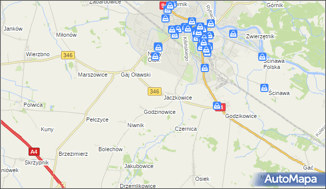 mapa Jaczkowice, Jaczkowice na mapie Targeo