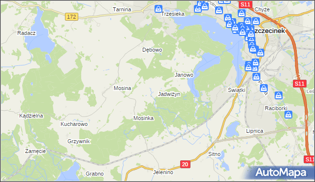 mapa Jadwiżyn gmina Szczecinek, Jadwiżyn gmina Szczecinek na mapie Targeo