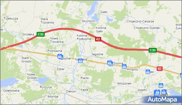 mapa Jagodne gmina Kotuń, Jagodne gmina Kotuń na mapie Targeo