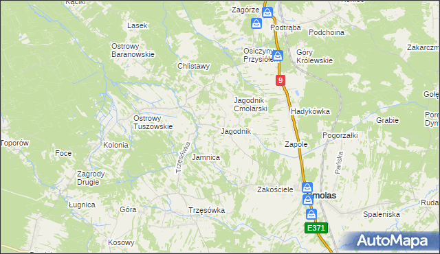 mapa Jagodnik gmina Cmolas, Jagodnik gmina Cmolas na mapie Targeo