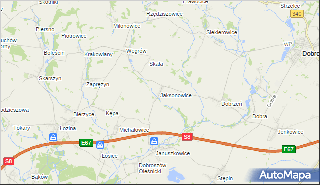 mapa Jaksonowice, Jaksonowice na mapie Targeo