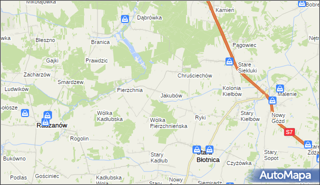 mapa Jakubów gmina Stara Błotnica, Jakubów gmina Stara Błotnica na mapie Targeo